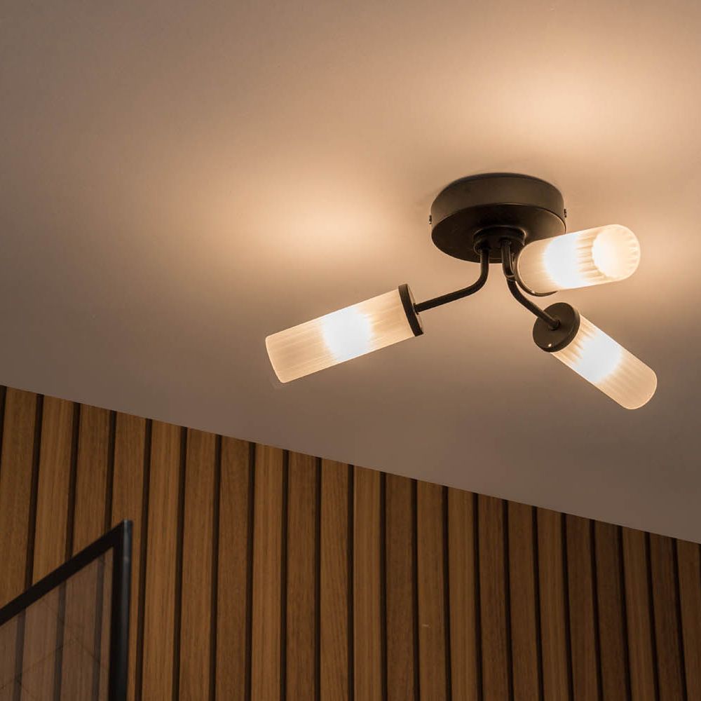 lse - Canya IP44 Bathroom Rated 3 Armed Semi Flush Ceiling Fitting with Glass Shades - Luminosity Designs Ltd