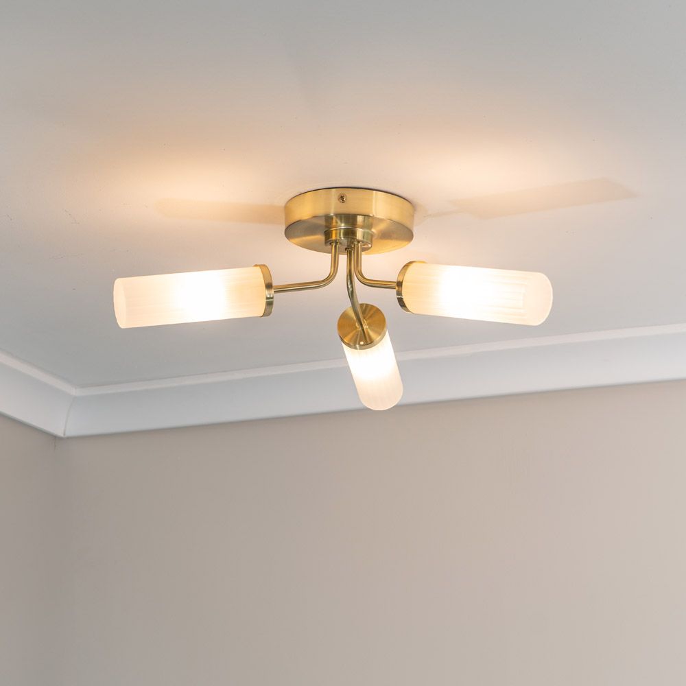 lse - Canya IP44 Bathroom Rated 3 Armed Semi Flush Ceiling Fitting with Glass Shades - Luminosity Designs Ltd