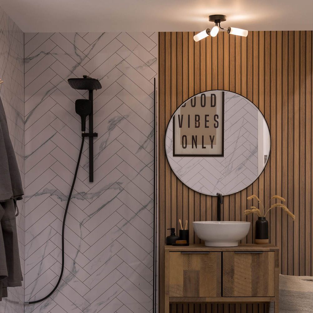 lse - Canya IP44 Bathroom Rated 3 Armed Semi Flush Ceiling Fitting with Glass Shades - Luminosity Designs Ltd