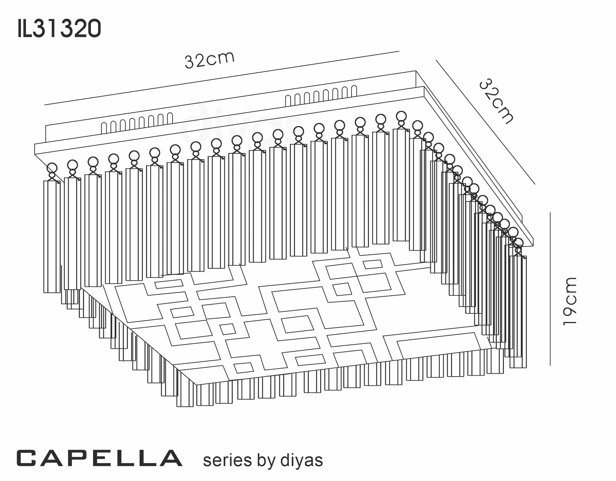 Diyas - Capella Square Small Ceiling - Luminosity Designs Ltd