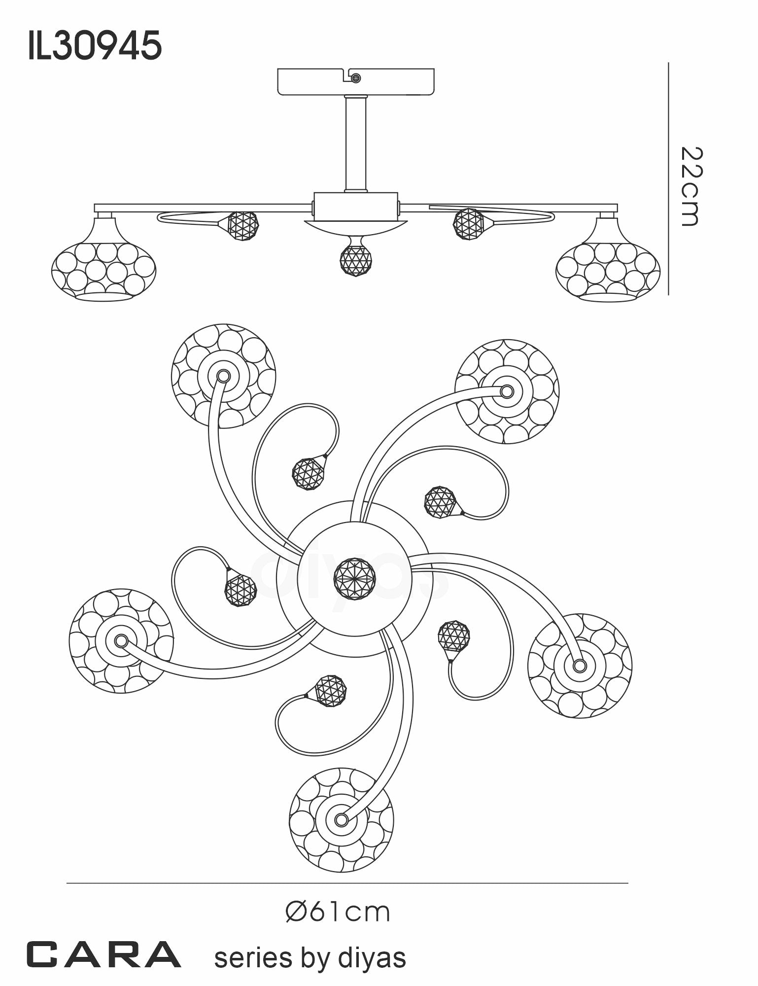 Diyas - Cara Medium Semi Fush Ceiling Light - Luminosity Designs Ltd