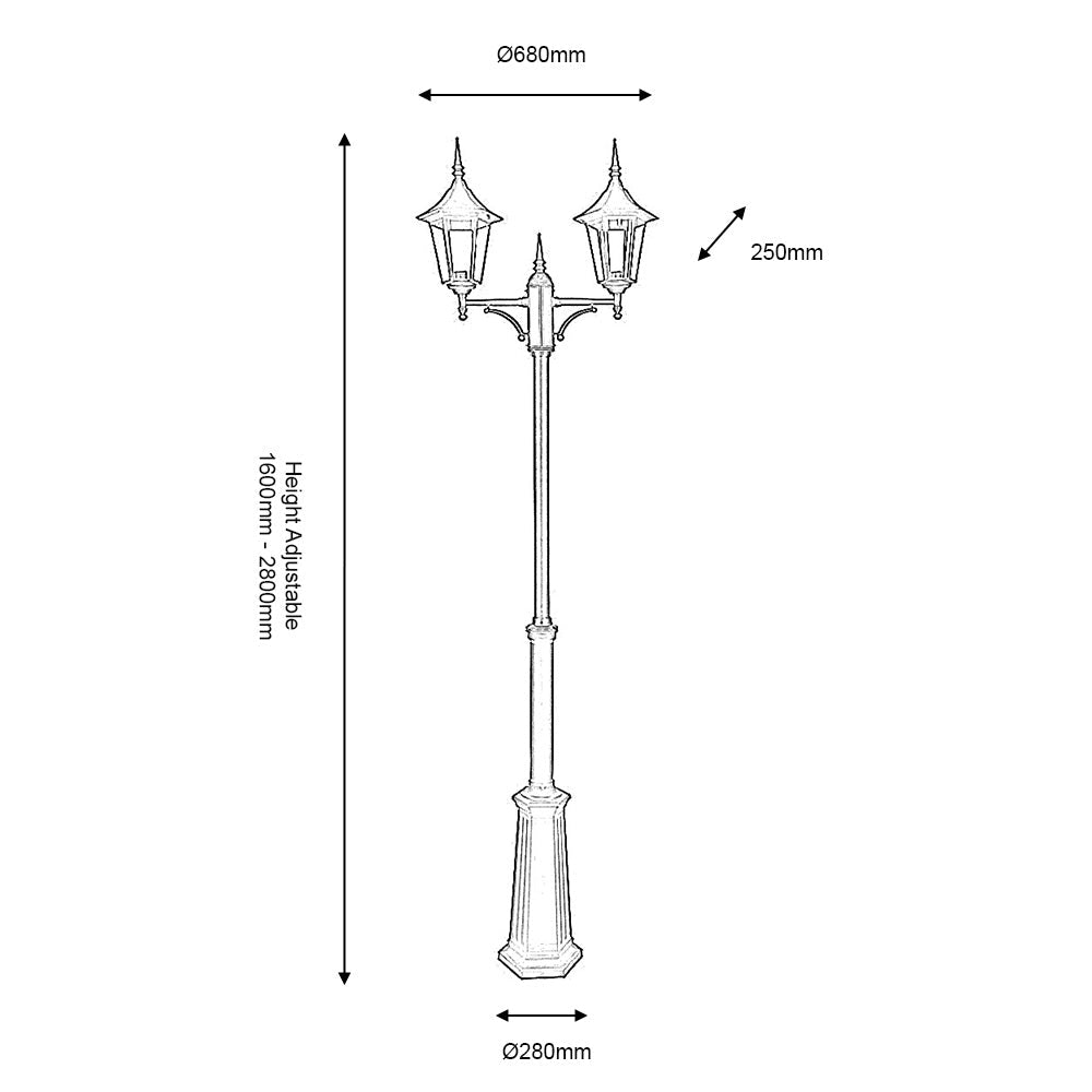 Oaks Lighting - Cardinal 2 Headed Outdoor Vintage Style Lamp Post. - Luminosity Designs Ltd