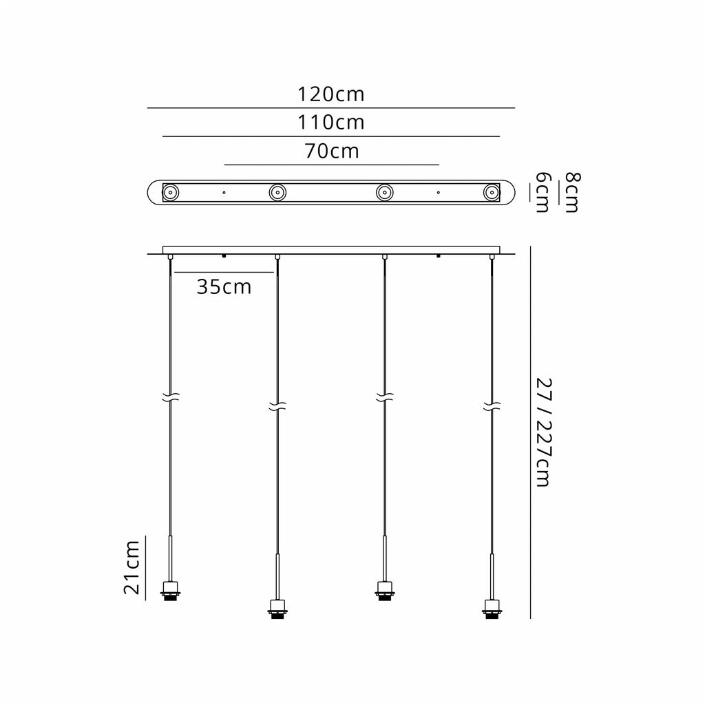 Deco - Carrie 4 Light Linear E27 Universal Bar Pendant (FRAME ONLY), Suitable For A Vast Selection Of Shades - Luminosity Designs Ltd