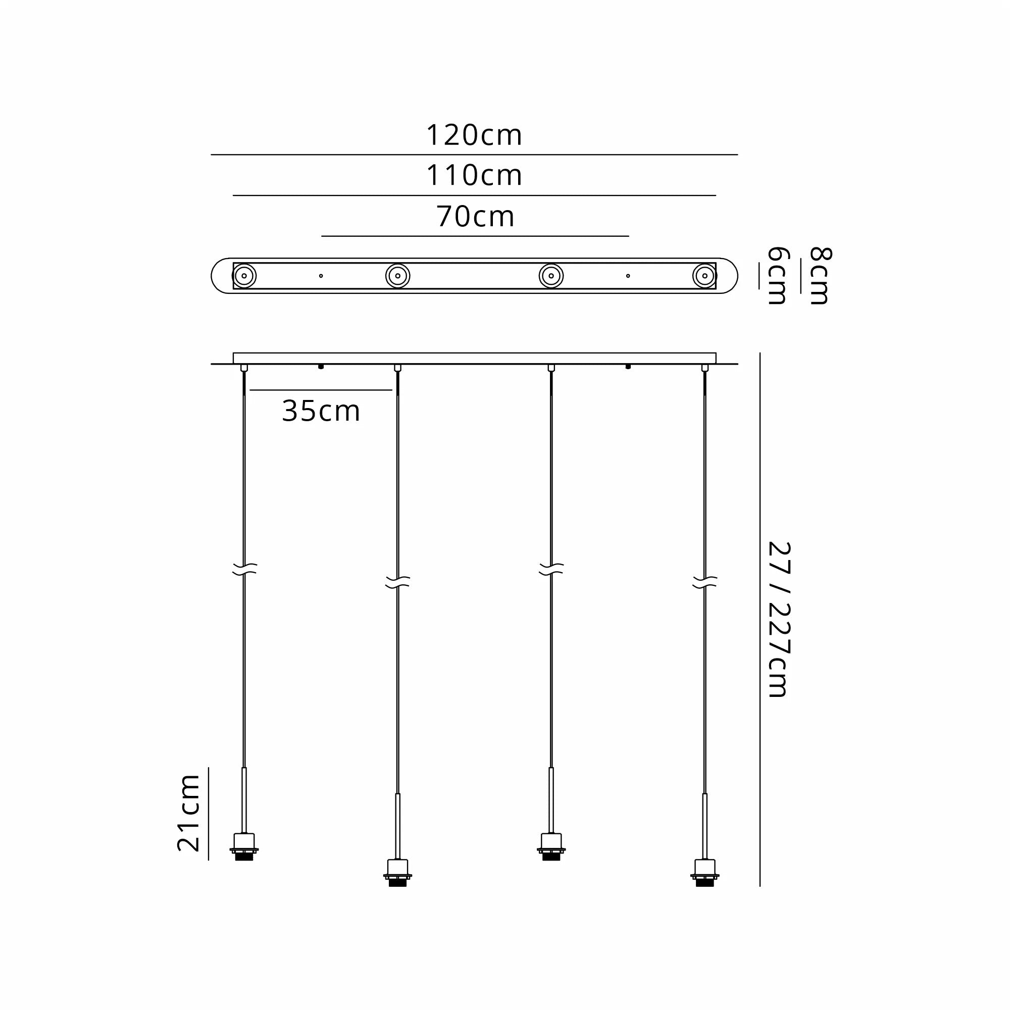 Deco - Carrie 4 Light Linear E27 Universal Bar Pendant (FRAME ONLY), Suitable For A Vast Selection Of Shades - Luminosity Designs Ltd