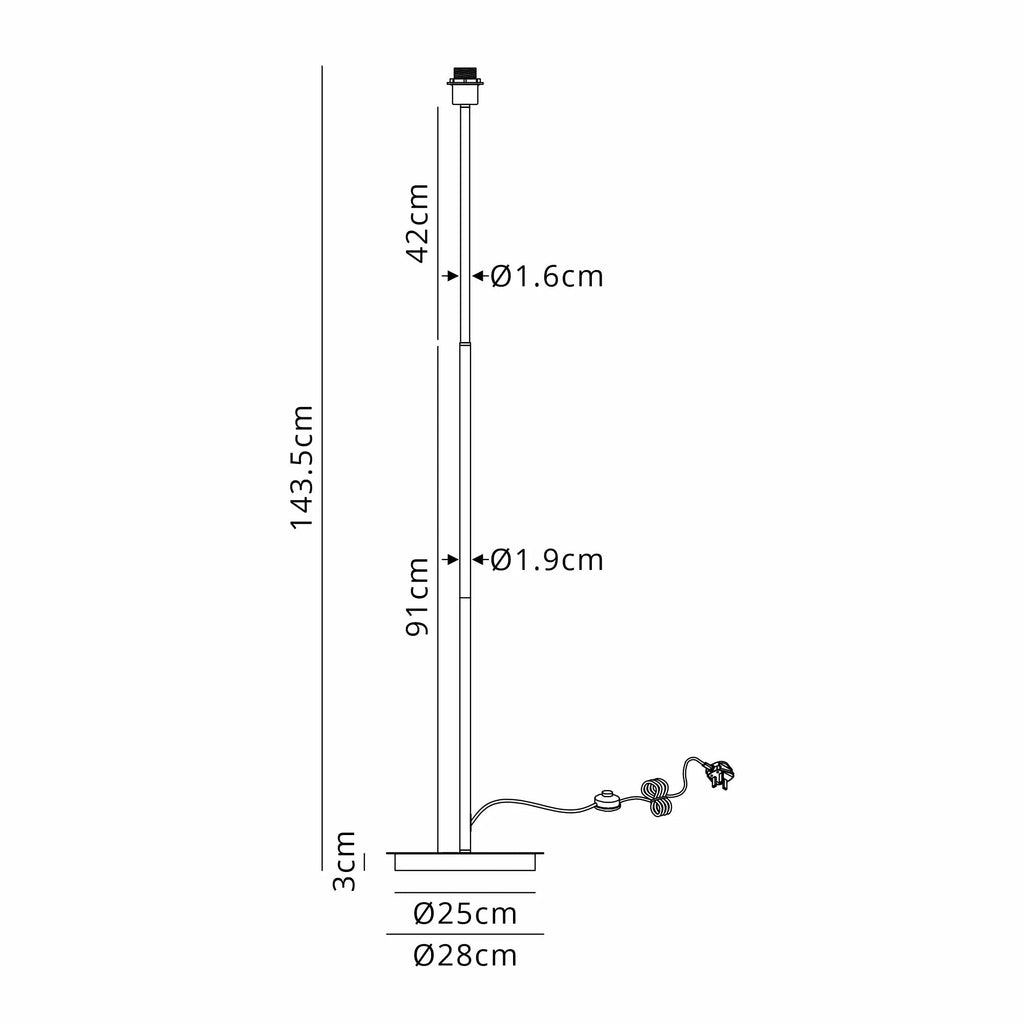 Deco - Carrie E27 Universal Floor Lamp, Suitable For A Vast Selection Of Shades - Luminosity Designs Ltd