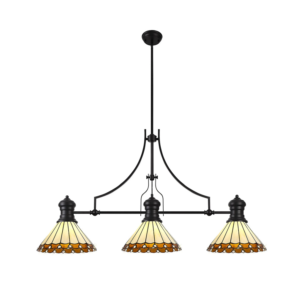 Luminosity Designs - Chamber / Hanger 3 Light Linear Pendant E27 With 30cm Tiffany Shades, 3x E27 - Luminosity Designs Ltd