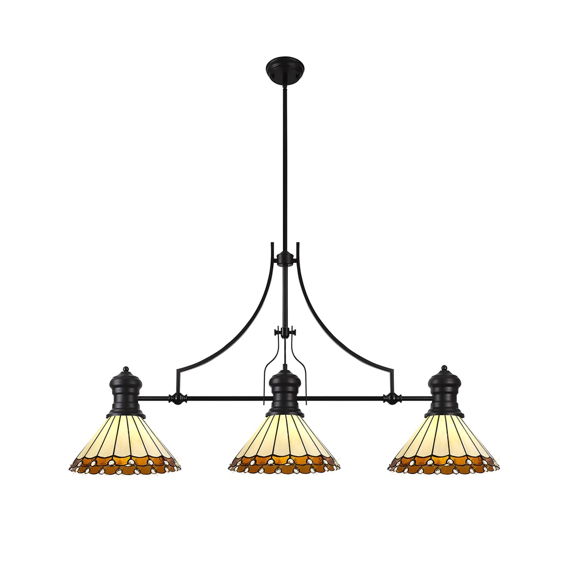 Luminosity Designs - Chamber / Hanger 3 Light Linear Pendant E27 With 30cm Tiffany Shades, 3x E27 - Luminosity Designs Ltd