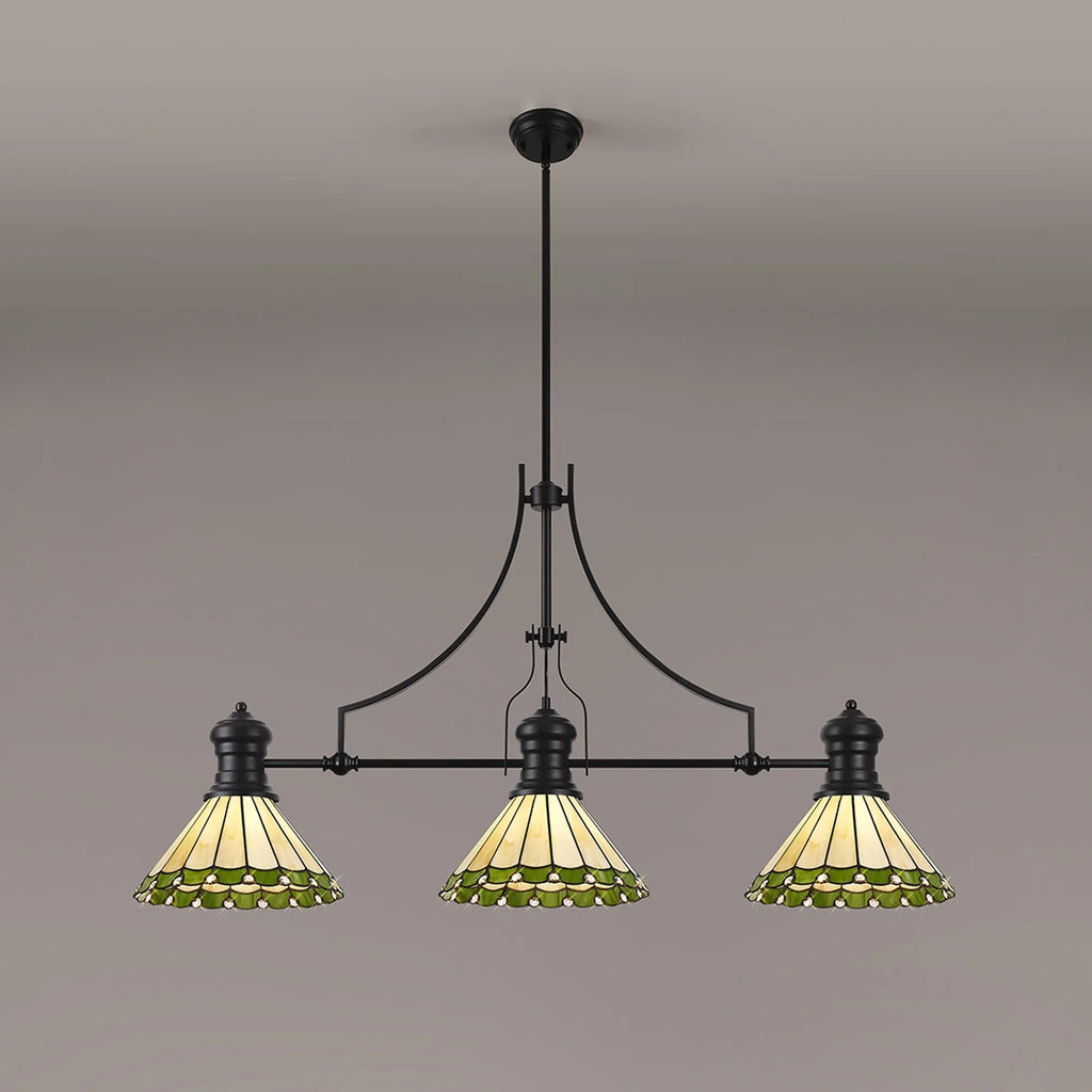 Luminosity Designs - Chamber / Hanger 3 Light Linear Pendant E27 With 30cm Tiffany Shades, 3x E27 - Luminosity Designs Ltd