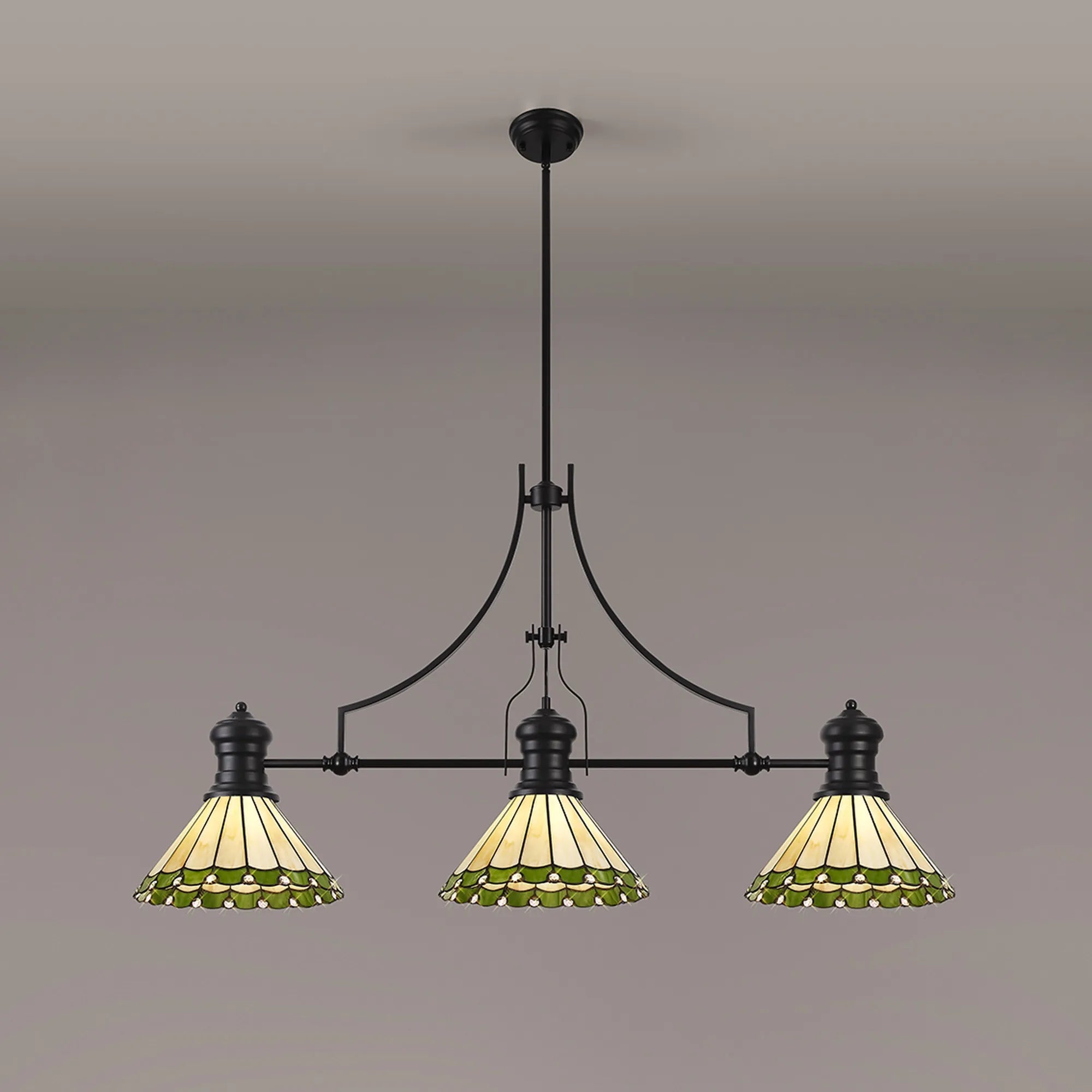 Luminosity Designs - Chamber / Hanger 3 Light Linear Pendant E27 With 30cm Tiffany Shades, 3x E27 - Luminosity Designs Ltd
