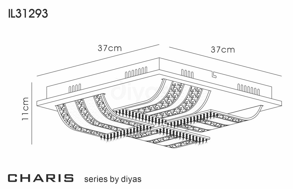 Diyas - Charis Square Flush Ceiling Light - Luminosity Designs Ltd