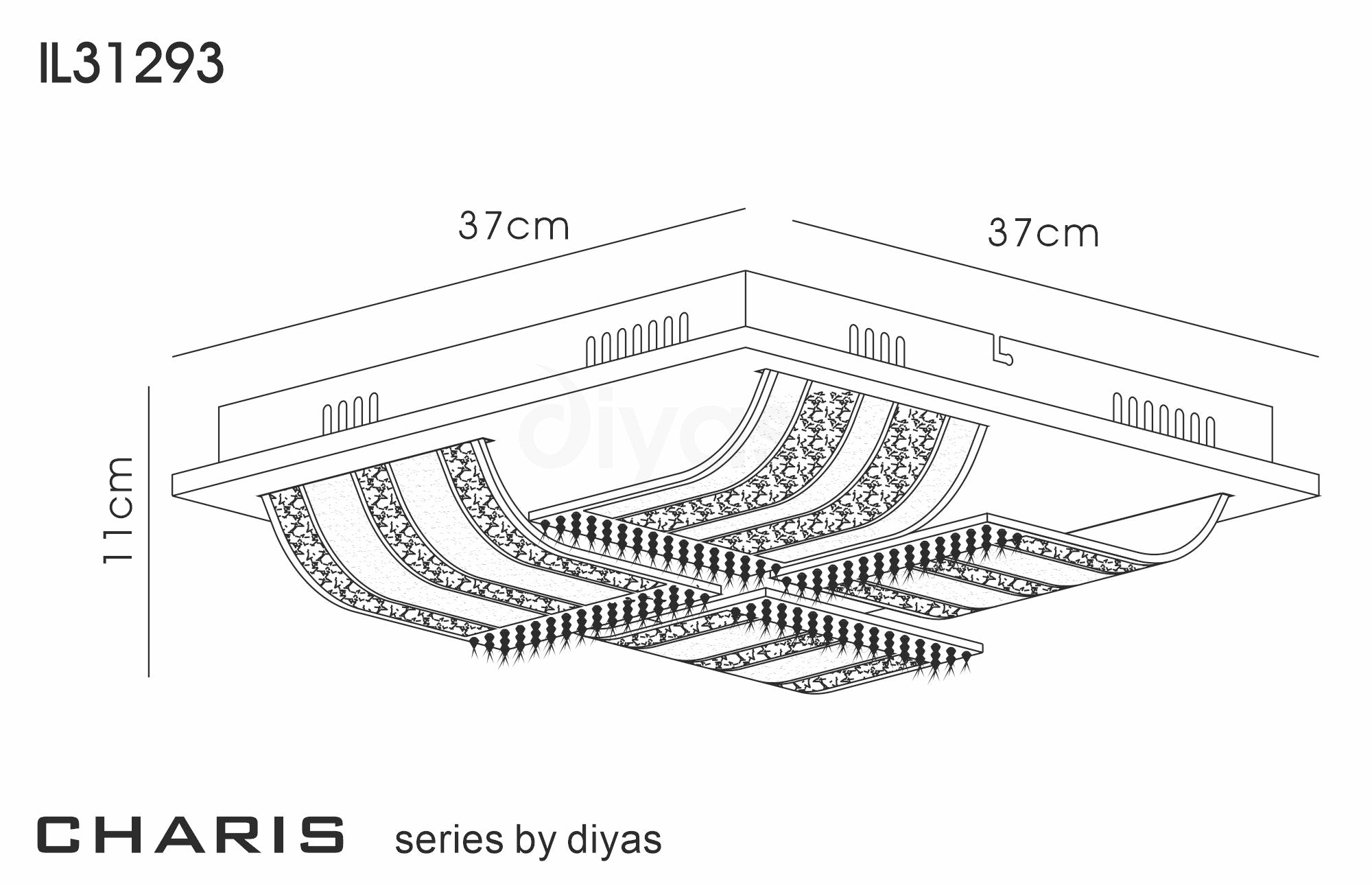 Diyas - Charis Square Flush Ceiling Light - Luminosity Designs Ltd