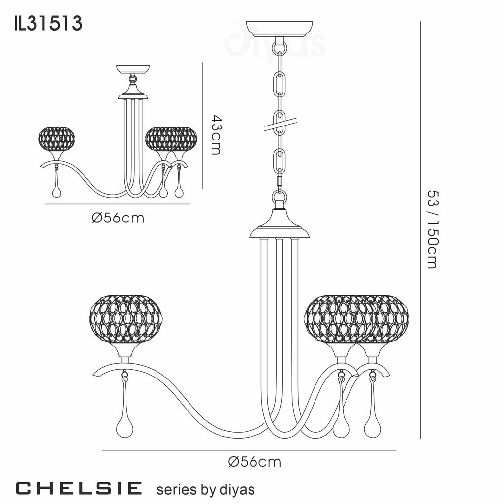 Diyas - Chelsie 3 Light Antique Brass and Crystal Pendant with G9 lamp holders (Diyas IL31513) - Luminosity Designs Ltd