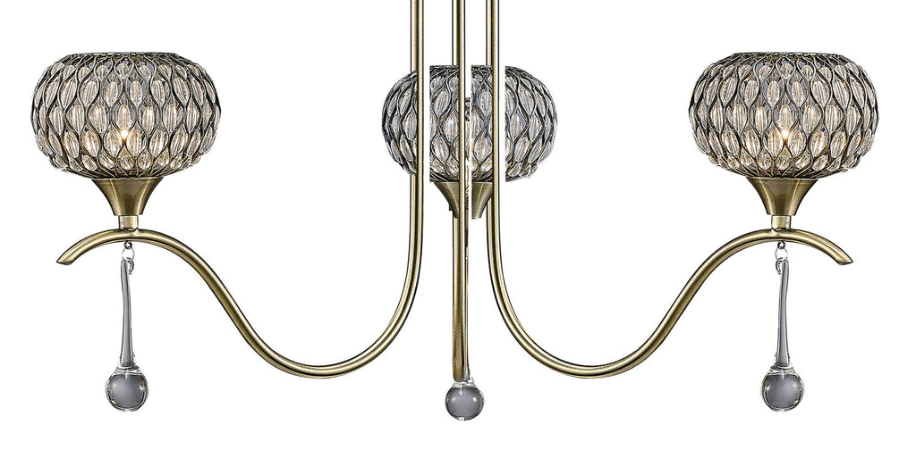 Diyas - Chelsie 3 Light Antique Brass and Crystal Pendant with G9 lamp holders (Diyas IL31513) - Luminosity Designs Ltd
