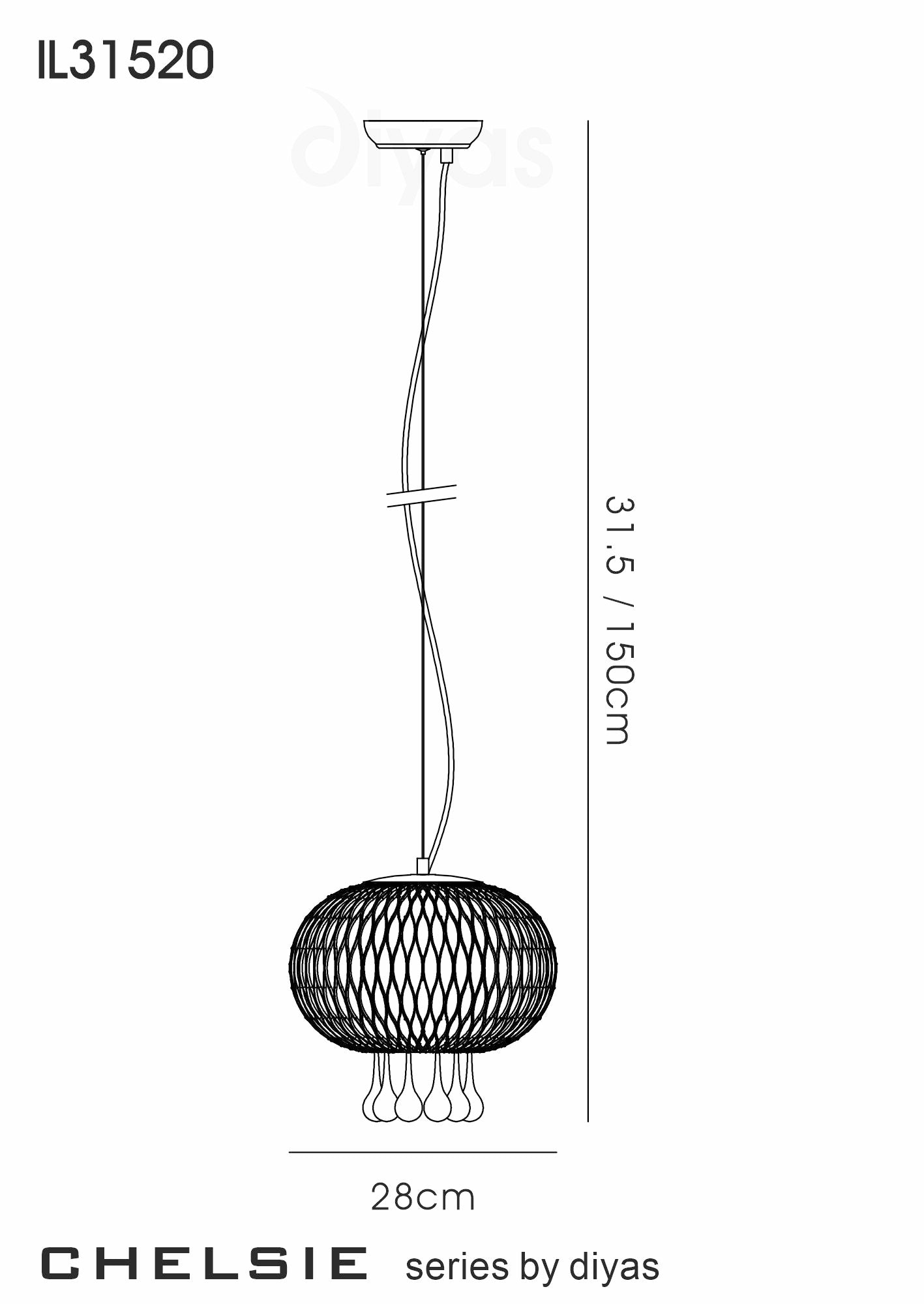 Diyas - Chelsie Medium Pendant - Luminosity Designs Ltd