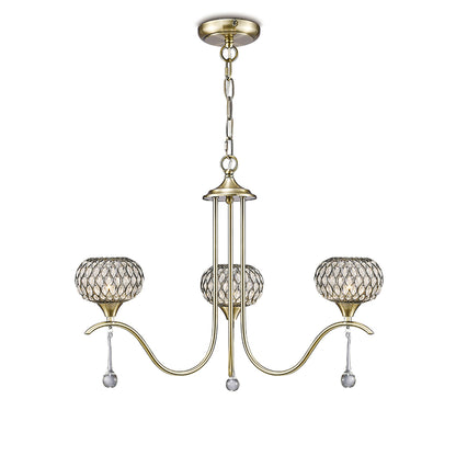 Chelsie 3 Light Antique Brass and Crystal Pendant with G9 lamp holders (Diyas IL31513)