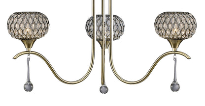 Chelsie 3 Light Antique Brass and Crystal Pendant with G9 lamp holders (Diyas IL31513)