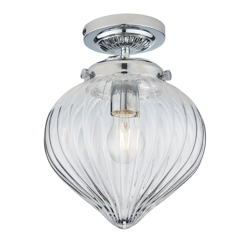 Cheston Flush Chrome and Glass Vintage  Style Glass Lantern IP Rated Bathroom Fitting (Endon 96489) - Luminosity Designs Ltd
