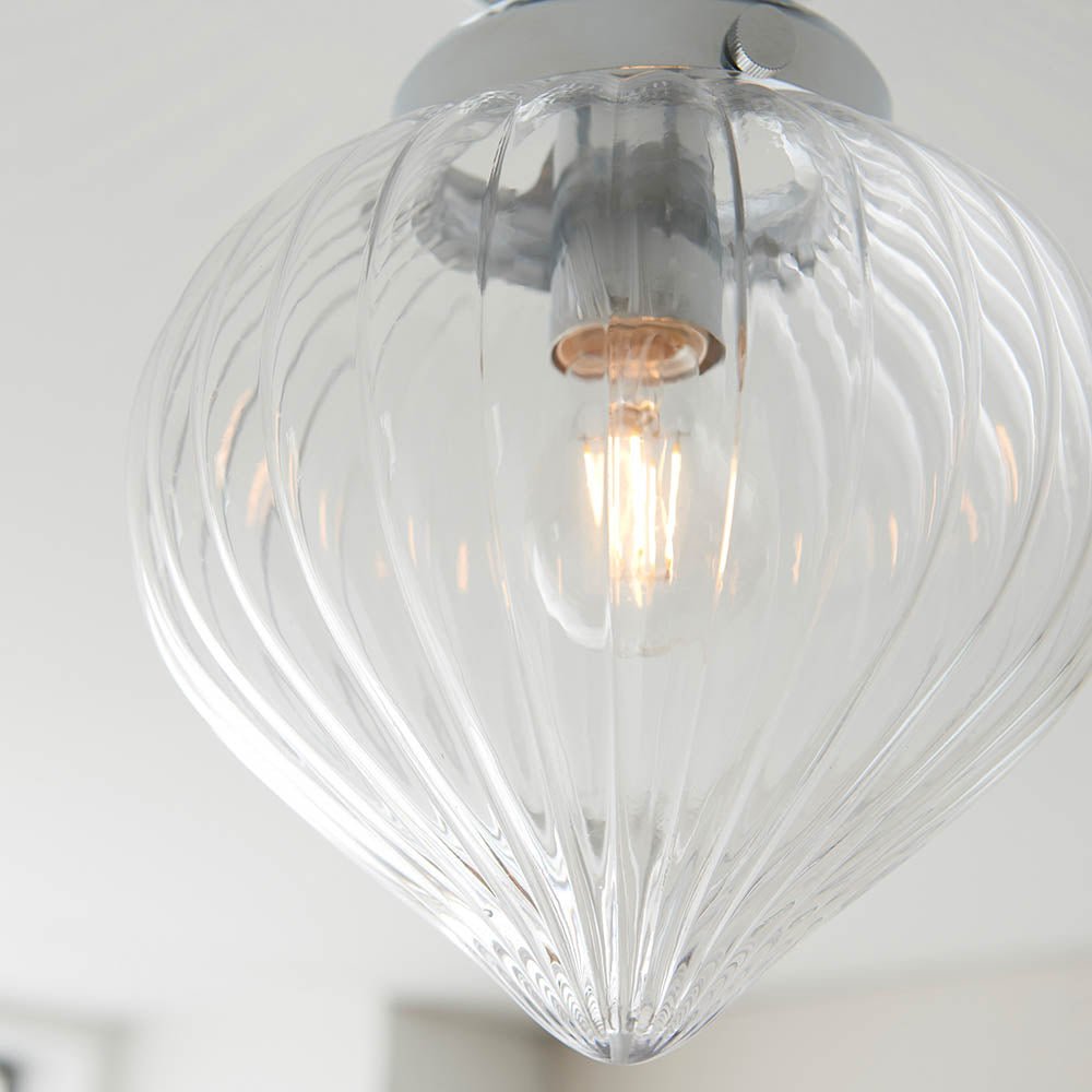 Cheston Flush Chrome and Glass Vintage Style Glass Lantern IP Rated Bathroom Fitting, Endon 96489) - Luminosity Designs Ltd