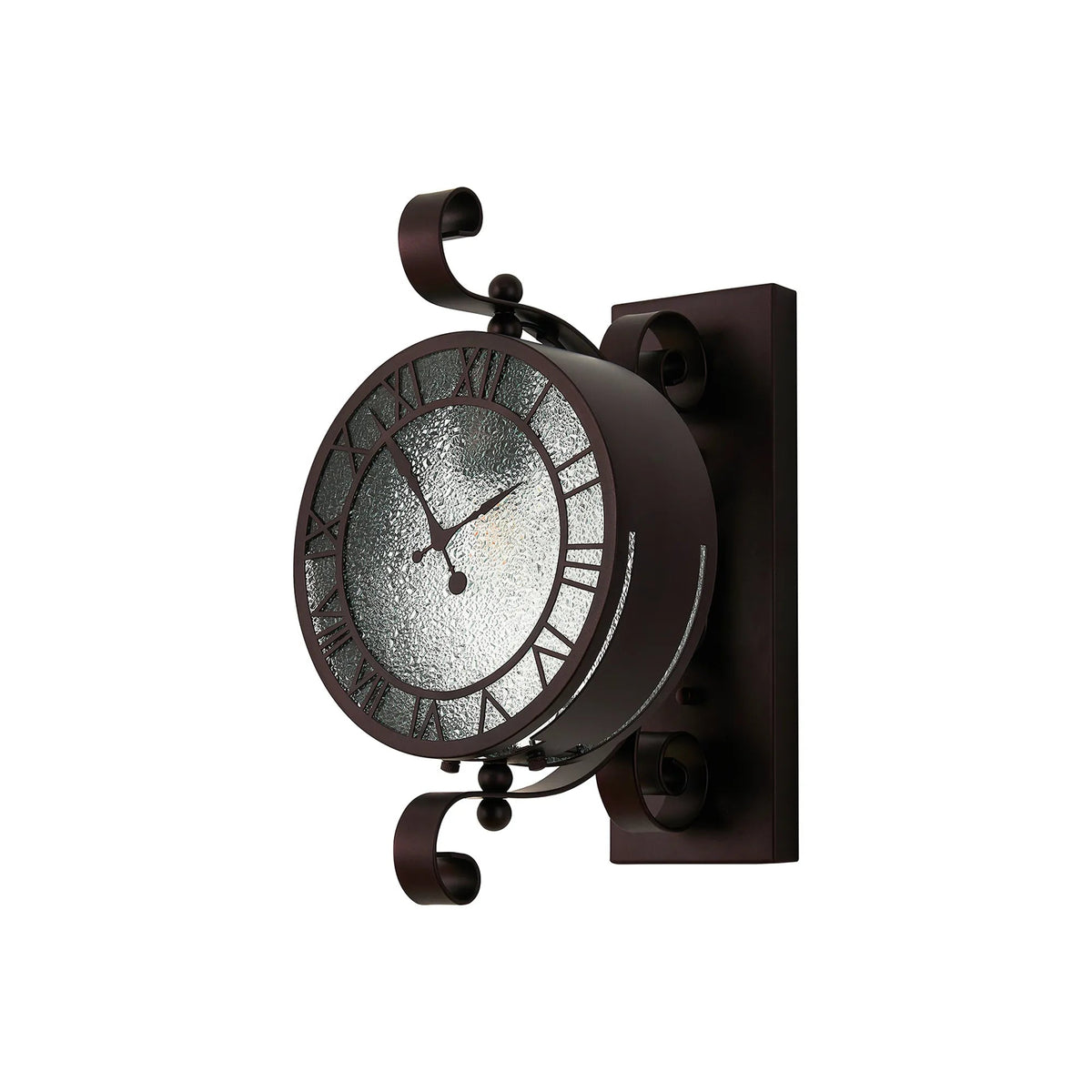 Luminosity Designs Ltd - Chronos Faux Clock Wall Lamp, 1 x E27, IP54, Oil Rubbed Brass/Textured Glass - Luminosity Designs Ltd