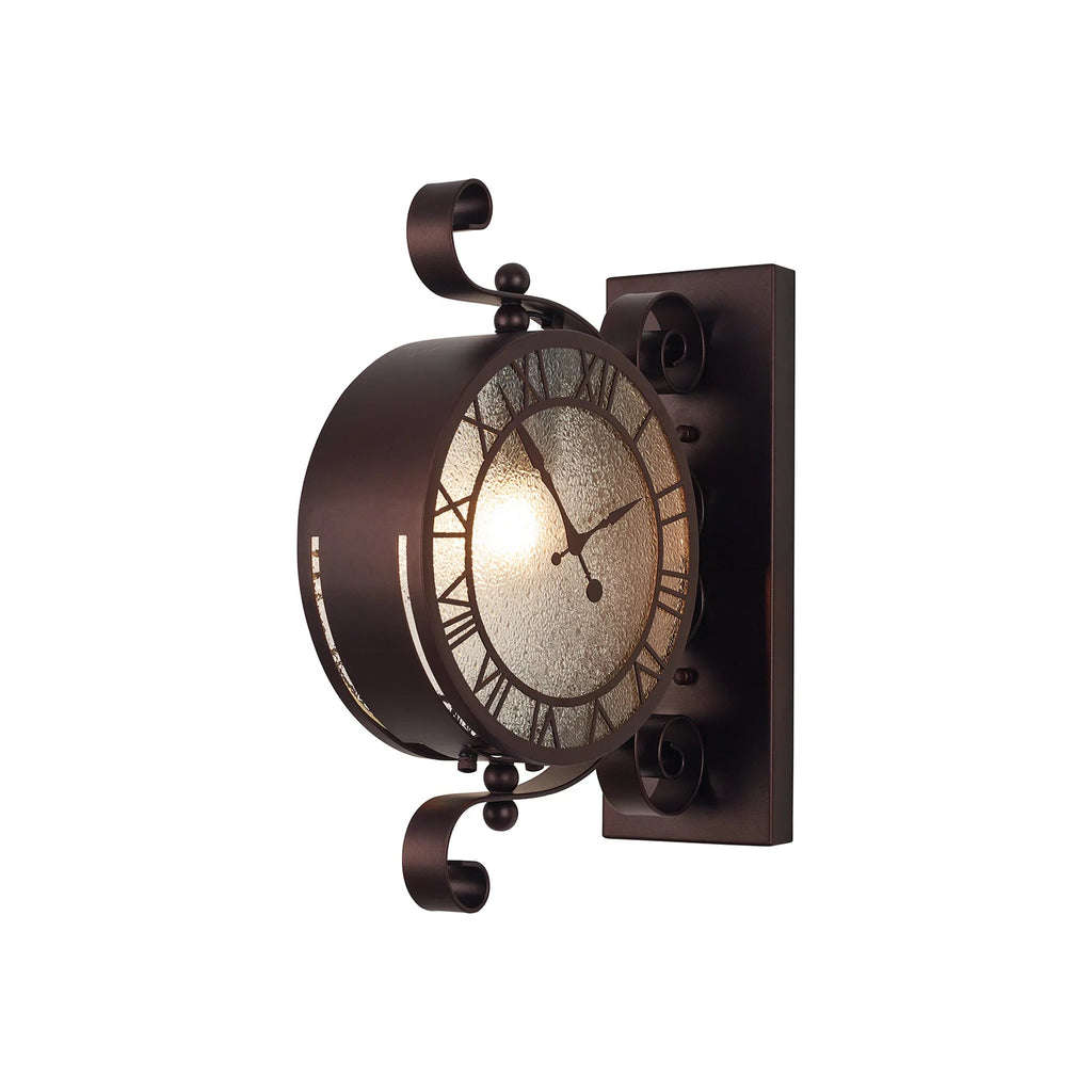 Luminosity Designs Ltd - Chronos Faux Clock Wall Lamp, 1 x E27, IP54, Oil Rubbed Brass/Textured Glass - Luminosity Designs Ltd