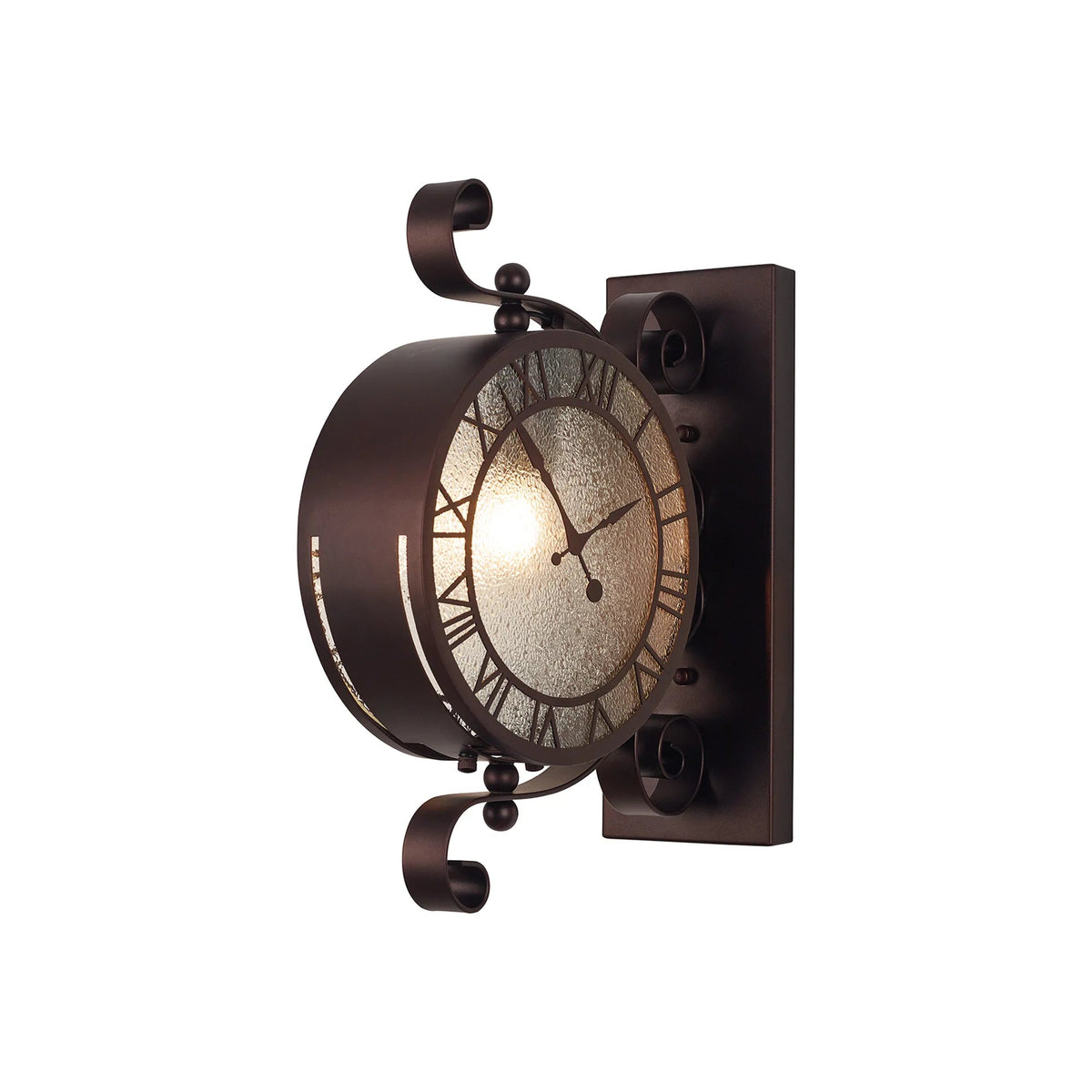 Luminosity Designs Ltd - Chronos Faux Clock Wall Lamp, 1 x E27, IP54, Oil Rubbed Brass/Textured Glass - Luminosity Designs Ltd