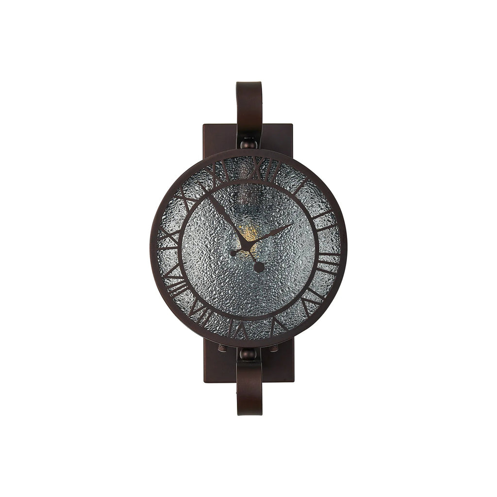 Luminosity Designs Ltd - Chronos Faux Clock Wall Lamp, 1 x E27, IP54, Oil Rubbed Brass/Textured Glass - Luminosity Designs Ltd