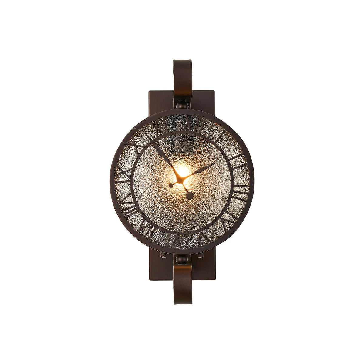 Luminosity Designs Ltd - Chronos Faux Clock Wall Lamp, 1 x E27, IP54, Oil Rubbed Brass/Textured Glass - Luminosity Designs Ltd