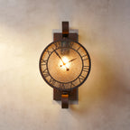 Chronos Faux Clock Wall Lamp, 1 x E27, IP54, Oil Rubbed Brass/Textured Glass