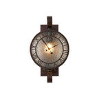Chronos Faux Clock Wall Lamp, 1 x E27, IP54, Oil Rubbed Brass/Textured Glass