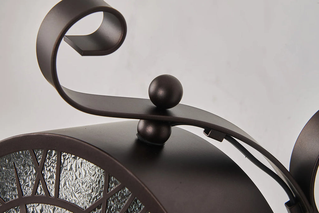 Chronos Faux Clock Wall Lamp, 1 x E27, IP54, Oil Rubbed Brass/Textured Glass
