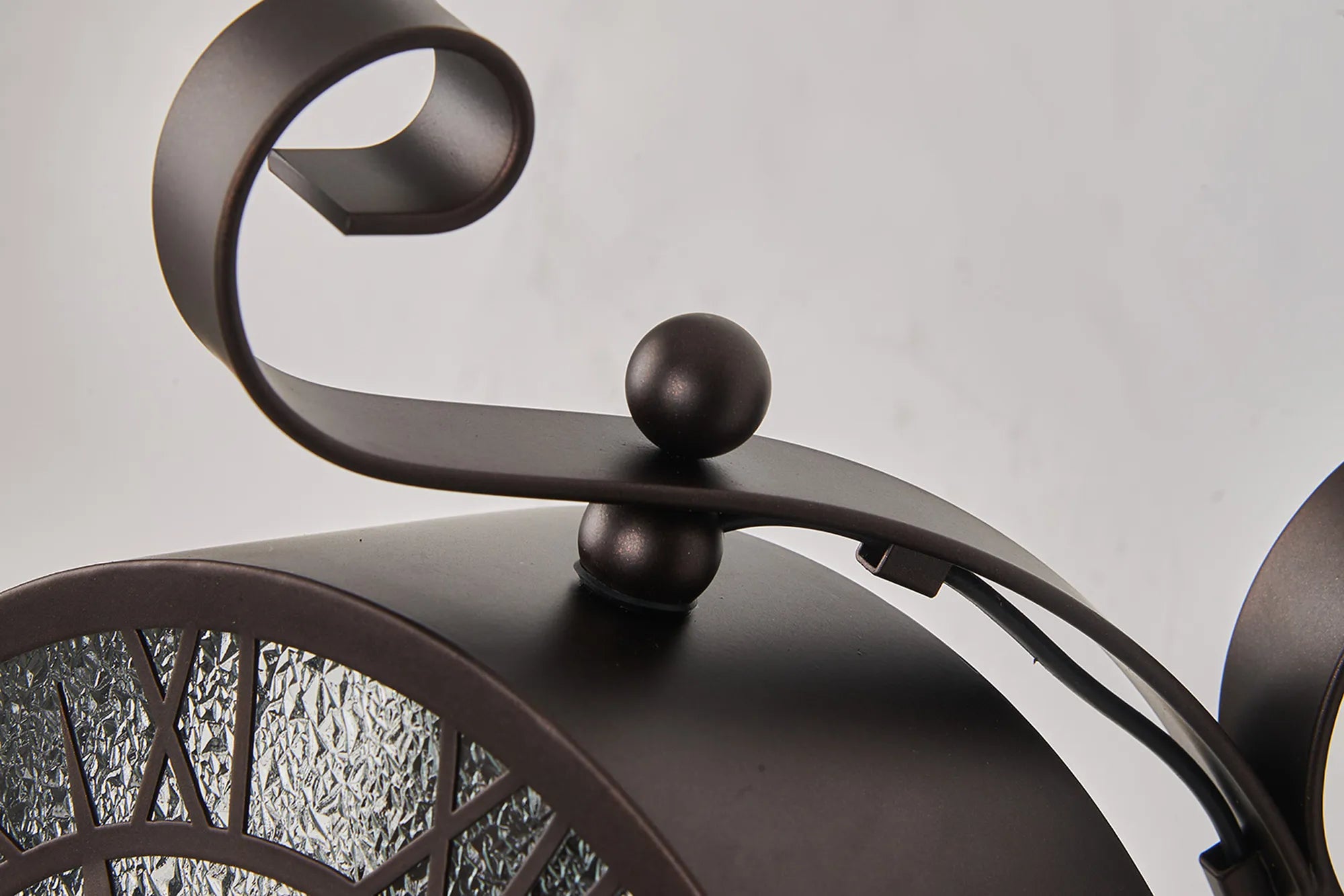 Chronos Faux Clock Wall Lamp, 1 x E27, IP54, Oil Rubbed Brass/Textured Glass