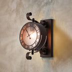 Chronos Faux Clock Wall Lamp, 1 x E27, IP54, Oil Rubbed Brass/Textured Glass