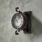 Chronos Faux Clock Wall Lamp, 1 x E27, IP54, Oil Rubbed Brass/Textured Glass