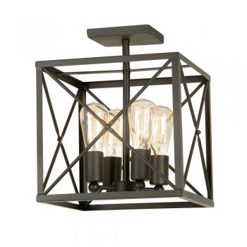 CLEARANCE - Farsund Semi Flush Industrial Rustic Ceiling Light, 4 x E27 (Oaks 2136/4) - Luminosity Designs Ltd