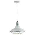 CLEARANCE - Ghent White and Chrome Industrial Loft Style Single Pendant. 1x E27 (Oaks 3055/1) - Luminosity Designs Ltd