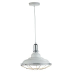 CLEARANCE - Ghent White and Chrome Industrial Loft Style Single Pendant. 1x E27 (Oaks 3055/1) - Luminosity Designs Ltd