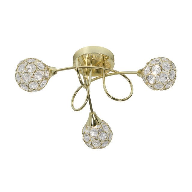 Luminosity Designs - CLEARANCE - Oaks Lana 3 Light Crystal and Gold Semi Flush Ceiling Light 3x G9 - Luminosity Designs Ltd