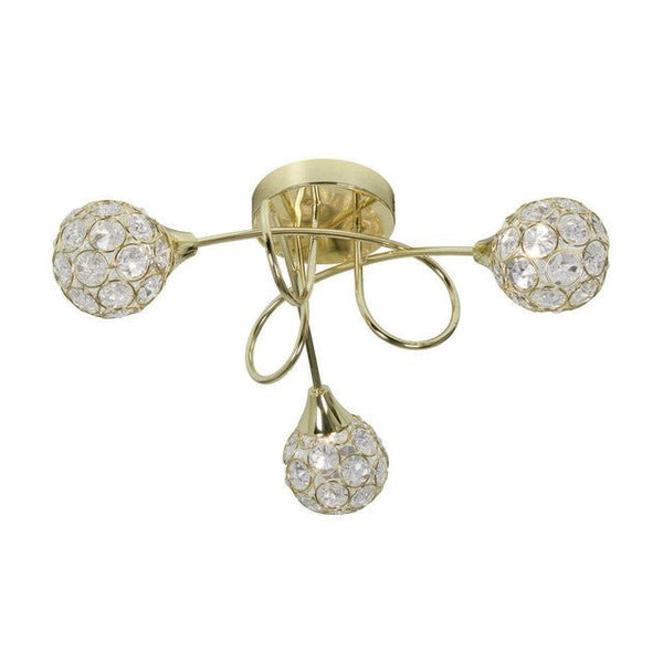 Luminosity Designs - CLEARANCE - Oaks Lana 3 Light Crystal and Gold Semi Flush Ceiling Light 3x G9 - Luminosity Designs Ltd