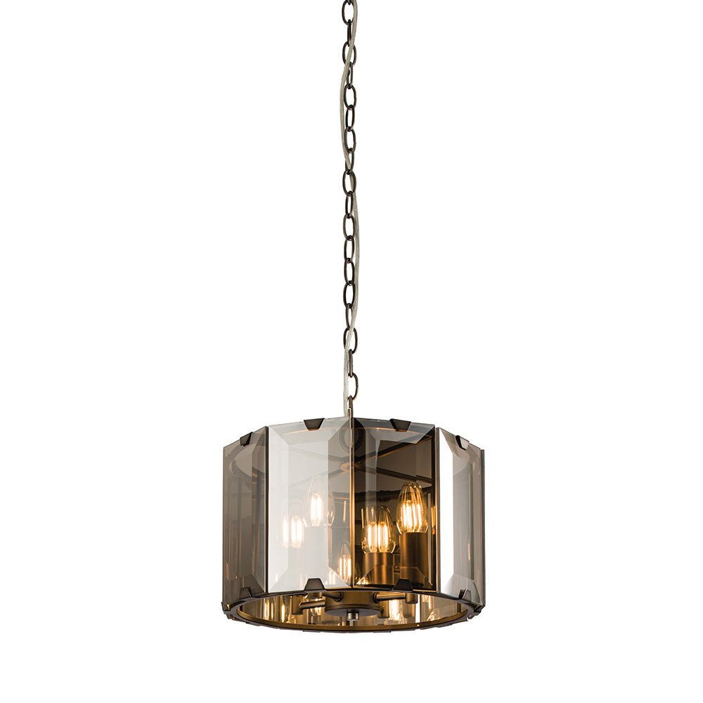 Endon - Clooney 4 Light Pendant With Slate Metal Framework and Smoked Glass Panels, 4x E14 (Endon 61281) - Luminosity Designs Ltd