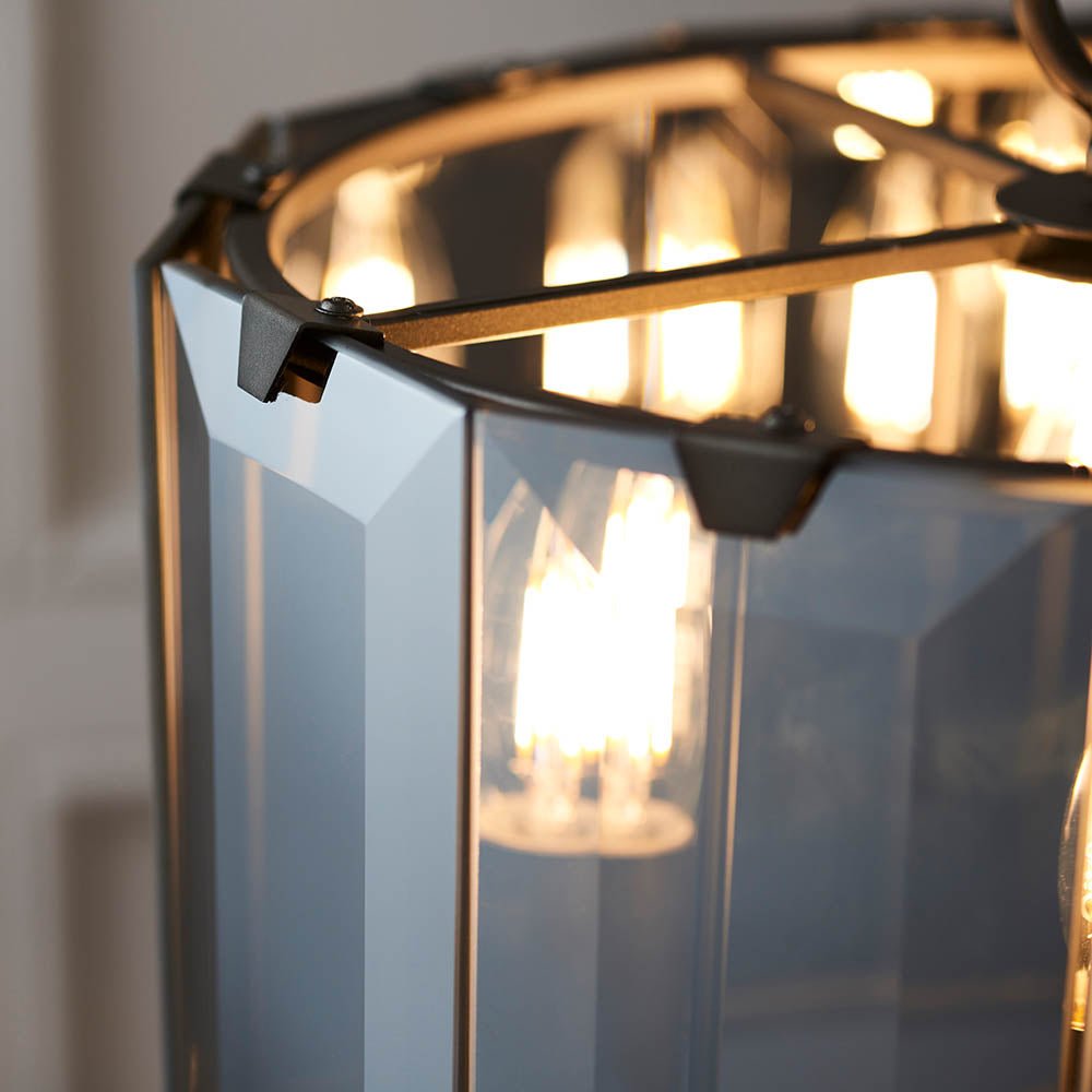 Endon - Clooney 4 Light Pendant With Slate Metal Framework and Smoked Glass Panels, 4x E14 (Endon 61281) - Luminosity Designs Ltd