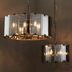 Endon - Clooney 8 Light Pendant With Slate Metal Framework and Smoked Glass Panels, 8x E14 (Endon 61294) - Luminosity Designs Ltd
