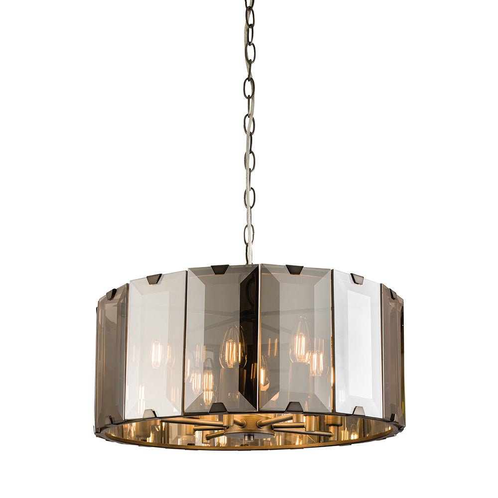 Endon - Clooney 8 Light Pendant With Slate Metal Framework and Smoked Glass Panels, 8x E14 (Endon 61294) - Luminosity Designs Ltd