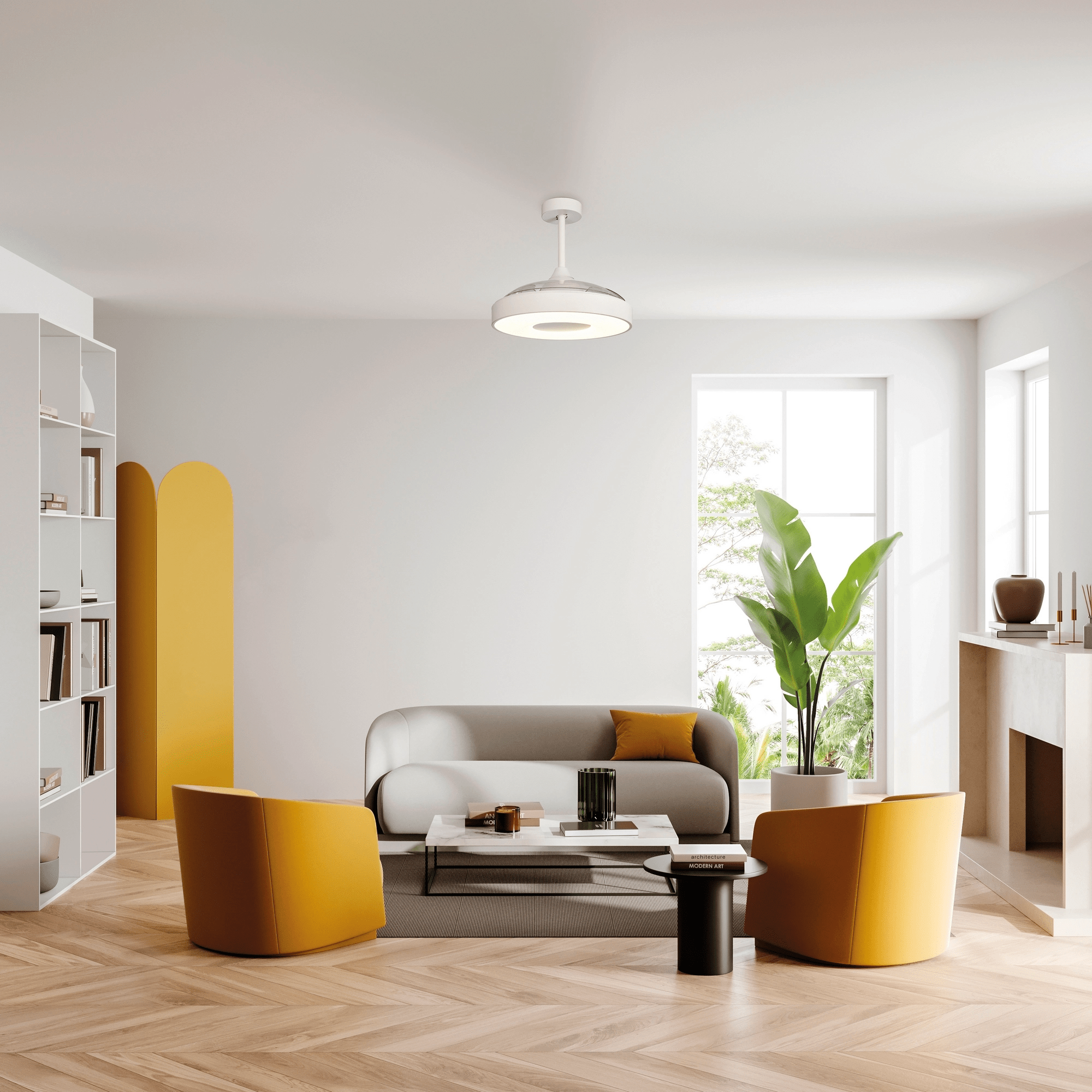 Mantra - Coin Mini LED Dimmable Ceiling Light With Built - In Fan - Remote Control - Luminosity Designs Ltd