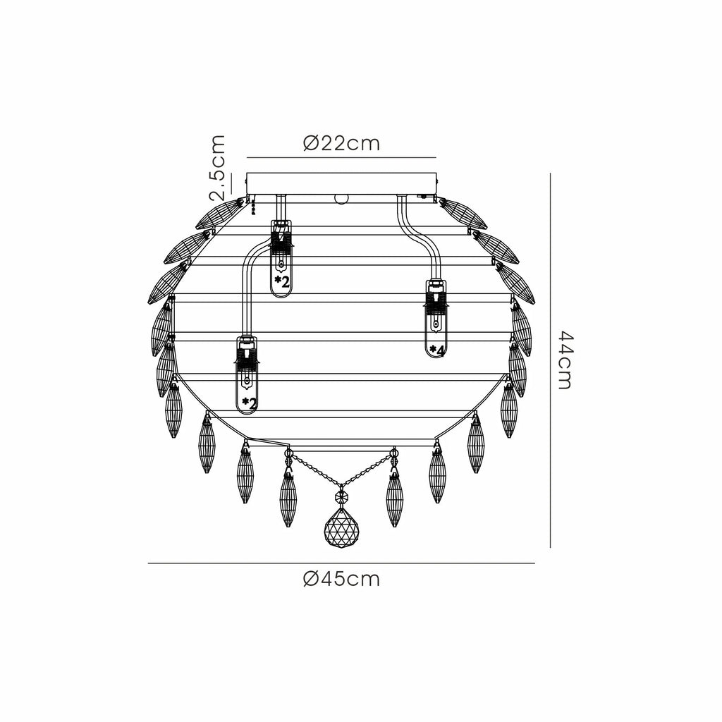 Diyas - Coniston Large Crystal IP44 Rated Flush Bathroom Light Fitting, 8 Light G9 (Diyas IL32894) - Luminosity Designs Ltd
