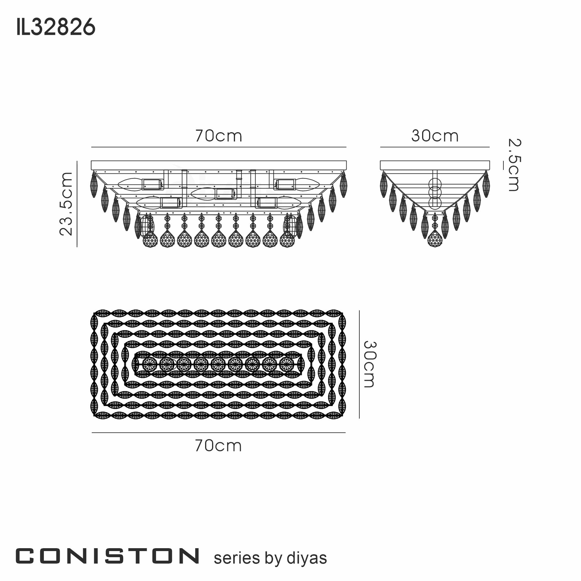 Diyas - Coniston Small Linear Flush Ceiling Light - Luminosity Designs Ltd