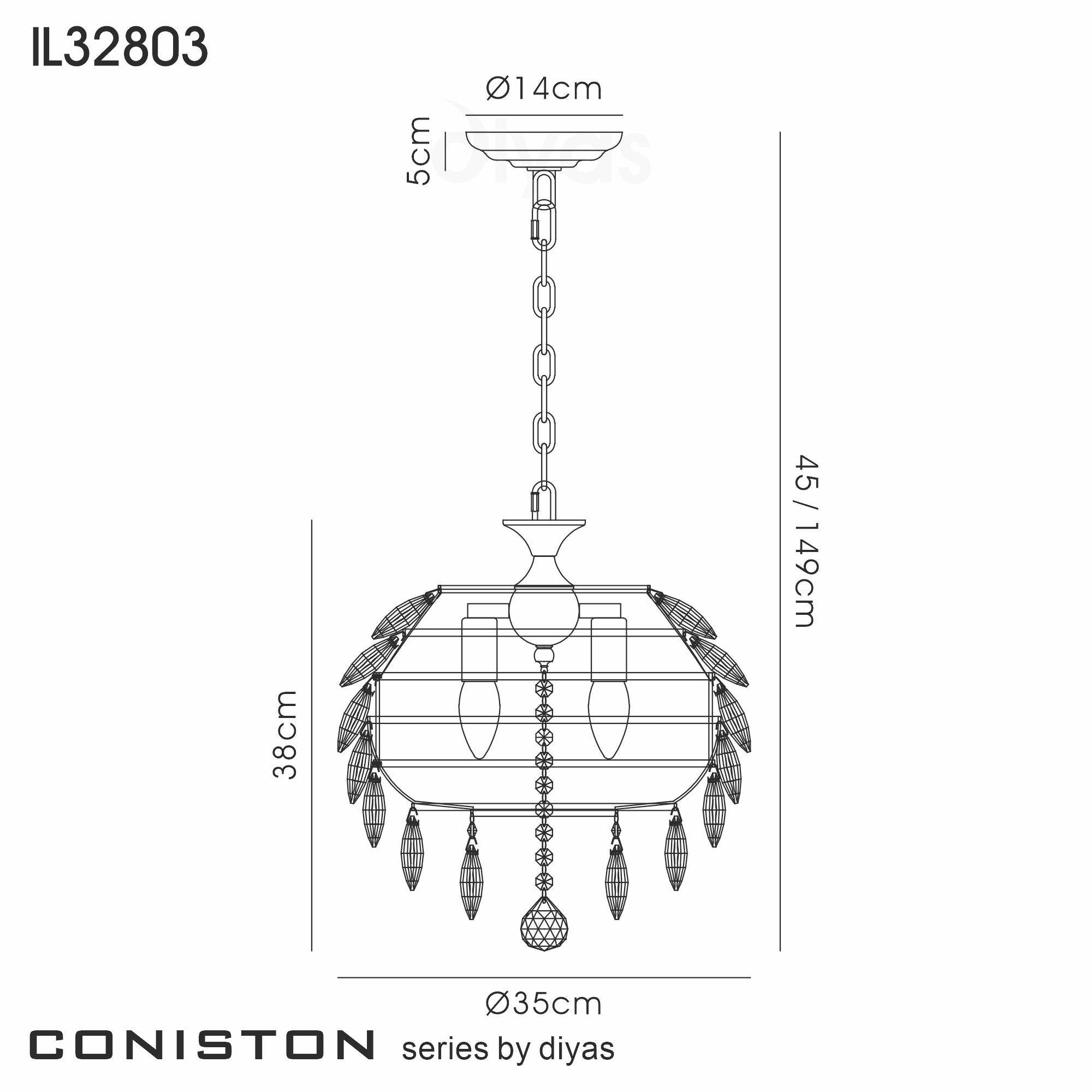 Diyas - Coniston Small Pendant - Luminosity Designs Ltd