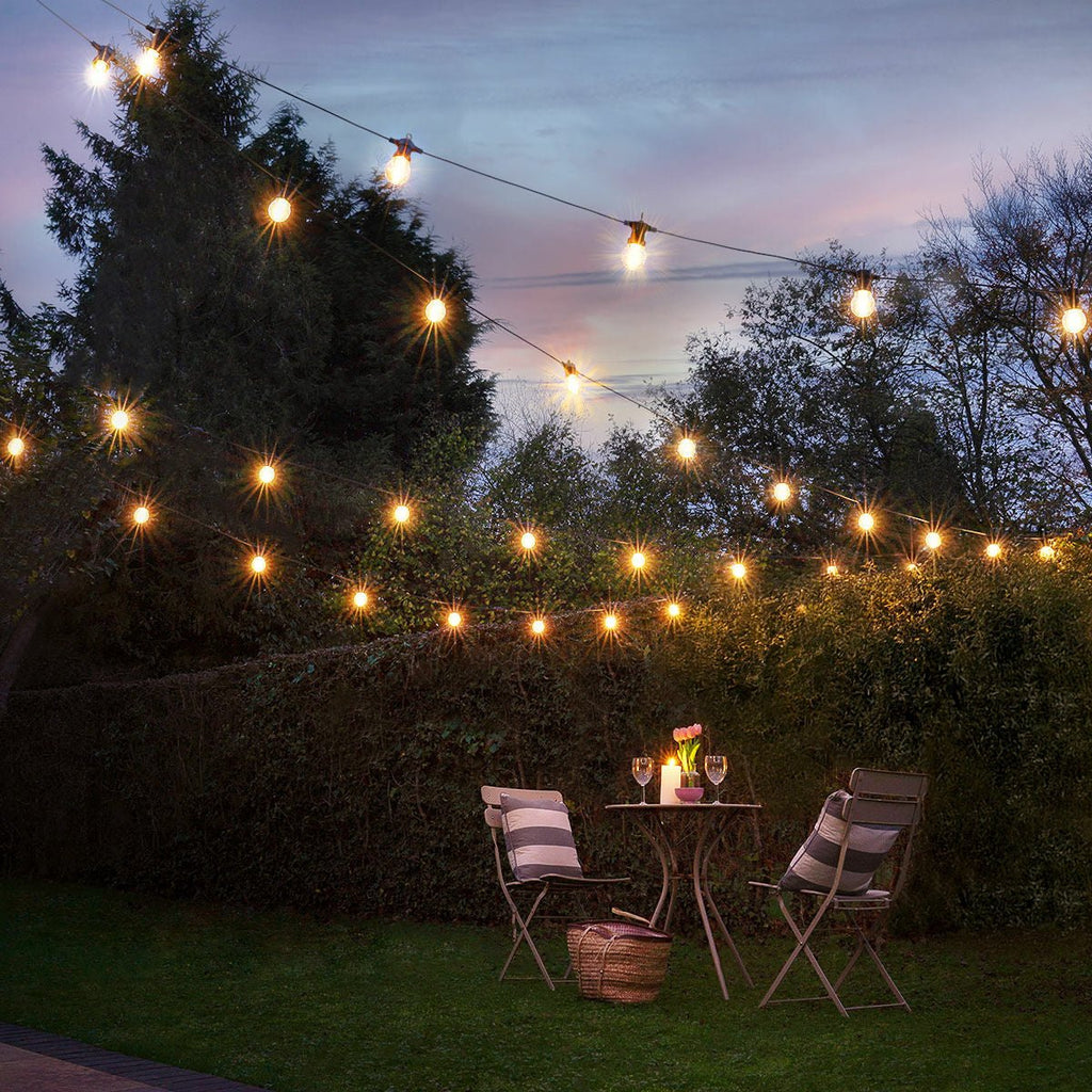 Connect Pro - Connect Go Connectable Festoon Lights with G50 Clear Filament Effect Bulbs on Black Rubber Cable - Luminosity Designs Ltd