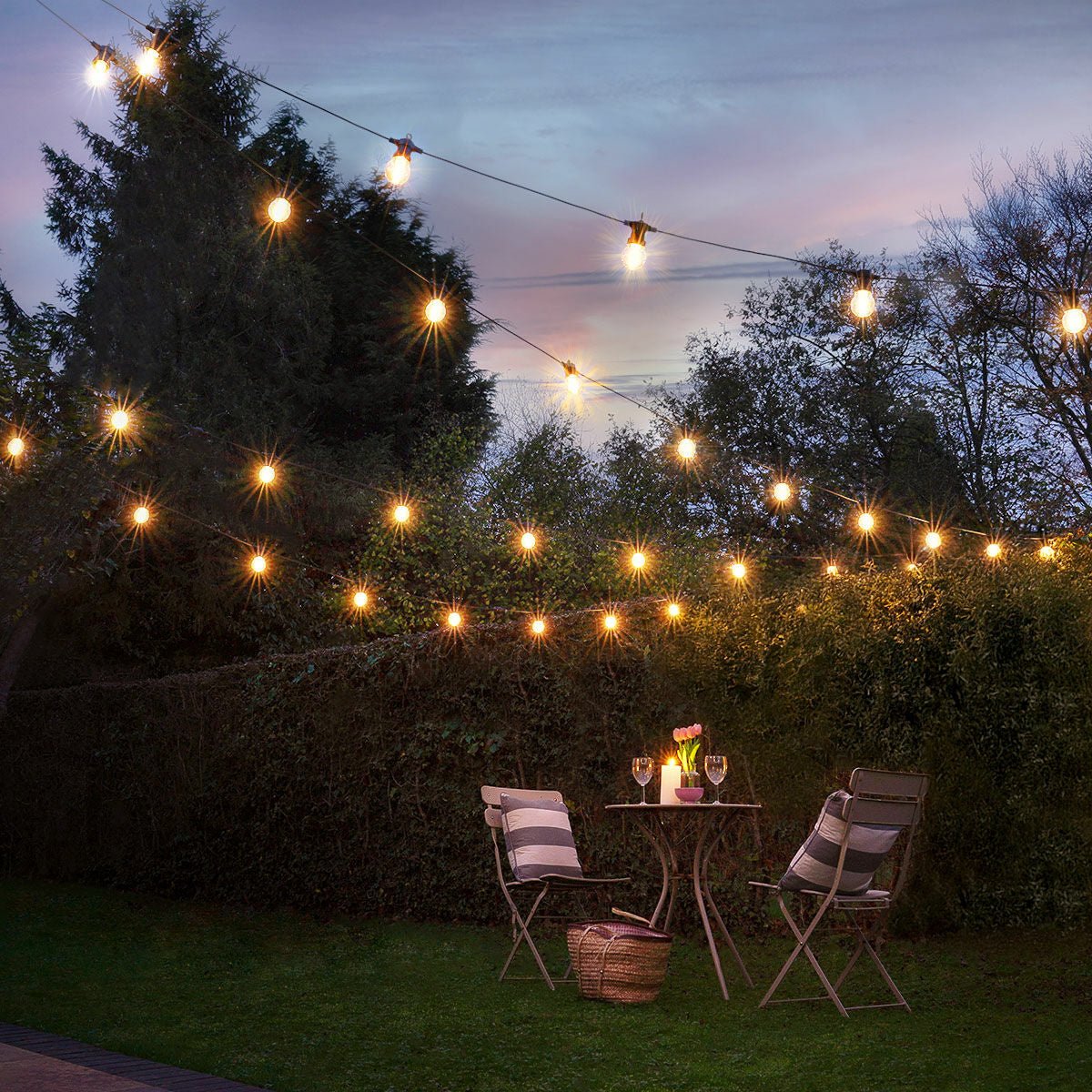 Connect Pro - Connect Go Connectable Festoon Lights with G50 Clear Filament Effect Bulbs on Black Rubber Cable - Luminosity Designs Ltd
