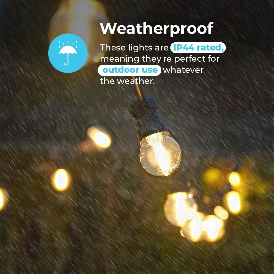 Connect Pro - Connect Go Connectable Festoon Lights with G50 Clear Filament Effect Bulbs on Black Rubber Cable - Luminosity Designs Ltd