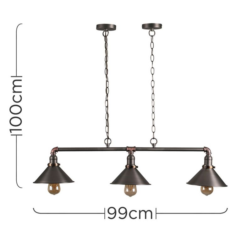 Luminosity Designs - Corinthias Over Table Light Aged Metal Finish, 3 Light E27 (LSE 20733) - Luminosity Designs Ltd